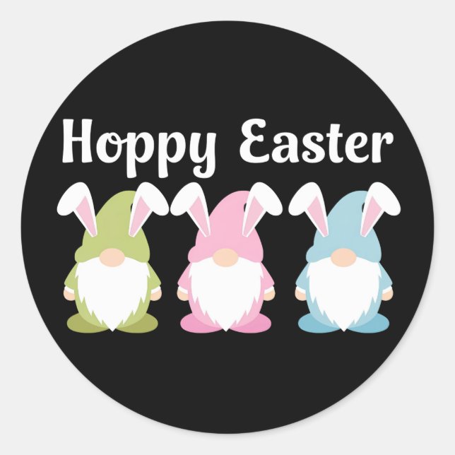 Hoppy Easter Funny Bunny Ears Gnome Classic Round Sticker (Front)