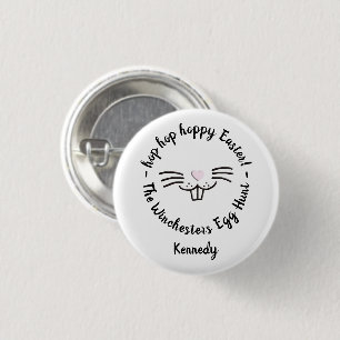 Hoppy Easter funny bunny face custom name egg hunt 3 Cm Round Badge
