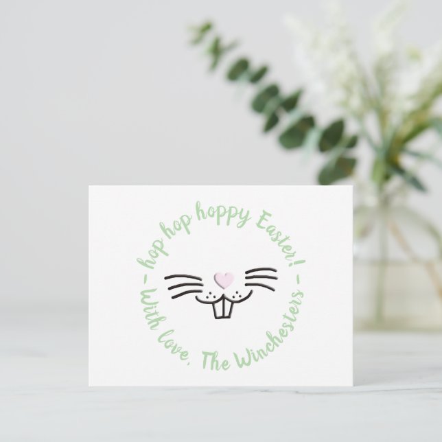 Hoppy Easter funny cute bunny face cartoon custom Postcard (Standing Front)