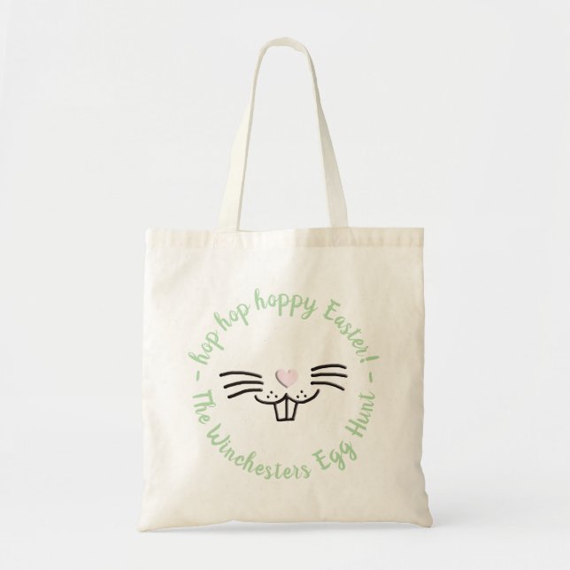 Hoppy Easter funny cute bunny face custom egg hunt Tote Bag (Front)