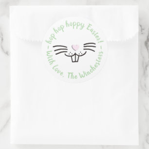 Hoppy Easter funny cute Easter bunny face custom Classic Round Sticker