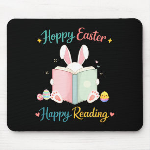 Hoppy easter happy reading bunny design for kids mouse pad
