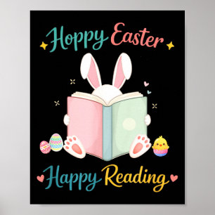 Hoppy easter happy reading bunny design for kids  poster
