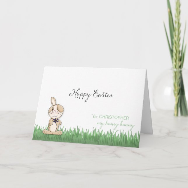Hoppy Easter Honey Bunny custom name Card (Front)