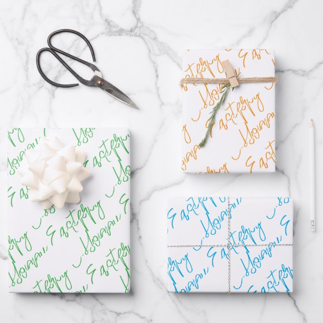 HOPPY EASTER Modern Typography Bunny Egg Hunt Fun  Wrapping Paper Sheet (Front)