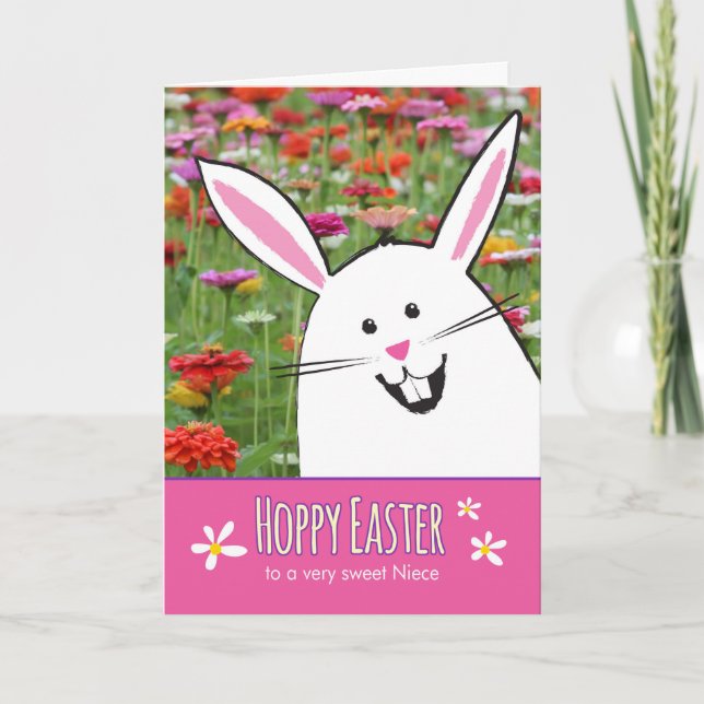 Hoppy Easter Niece, with Cute Bunny Holiday Card (Front)