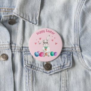 Hoppy Easter Pink Polka Dot Bunny Rabbit 7.5 Cm Round Badge