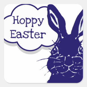 Hoppy Easter Rabbit Bunny Funny Blue Illustration Square Sticker