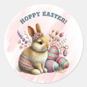 Hoppy Easter Rabbit Easter Eggs Classic Round Sticker