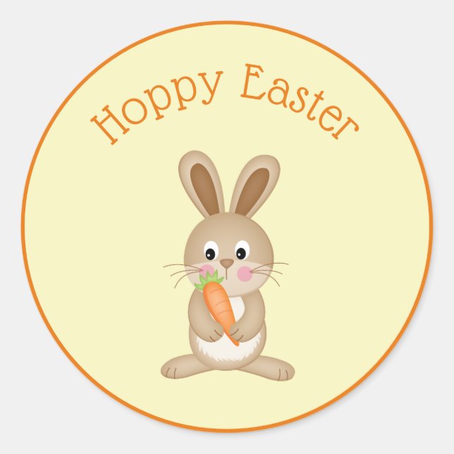 Hoppy Easter Rabbit with Carrot Classic Round Sticker (Front)