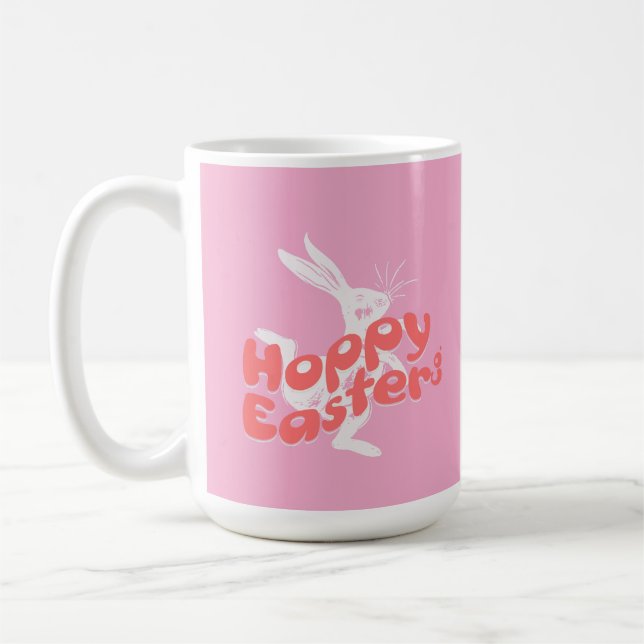 Hoppy Easter Retro Pink Orange Coffee Mug (Left)