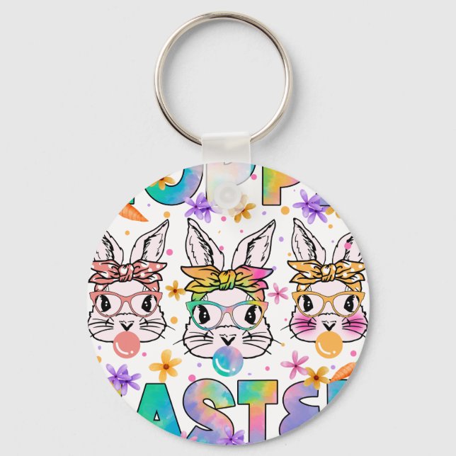 hoppy easter, retro, vintage key ring (Front)