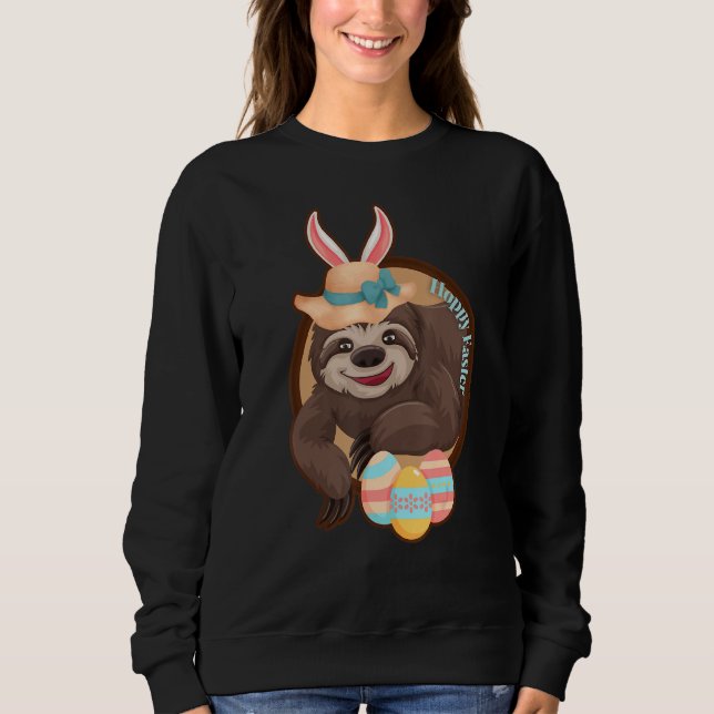 Hoppy Easter Sloth With Bunny Ears Bonnet And Colo Sweatshirt (Front)