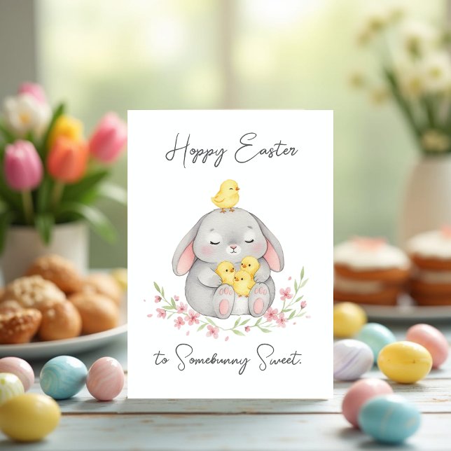 Hoppy Easter to Somebunny Sweet Easter Card (Hoppy Easter to Somebunny Sweet – Cute Bunny & Chicks Easter Greeting Card)