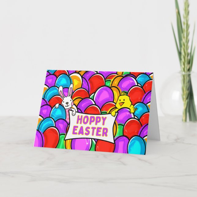 Hoppy Easter with Colourful Dyed Eggs Card (Front)