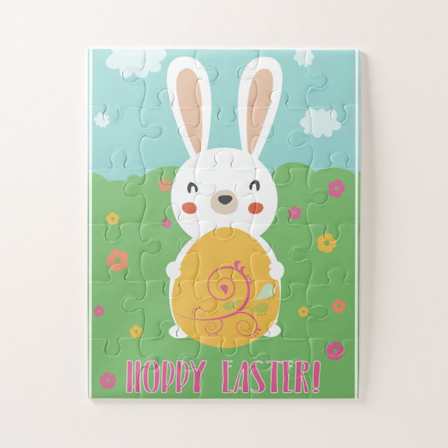 Hoppy Easter word pun cartoon bunny easter egg Jigsaw Puzzle (Vertical)