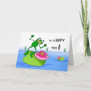 Hoppy Eighth 8th Birthday, Funny Frog at Pond Card