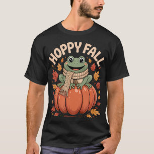 Hoppy Fall Frog On Pumpkin Autumn Leaf T-Shirt