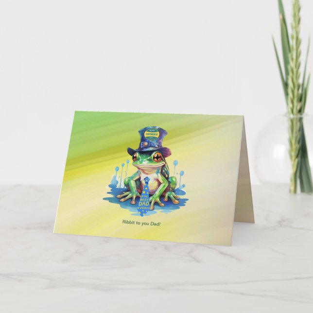 "Hoppy" Father's Day Frog Top Hat and Tie Design Card (Front)