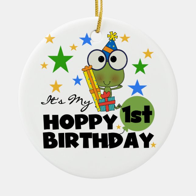 Hoppy Frog 1st Birthday T shirts and Gifts Ceramic Ornament (Front)