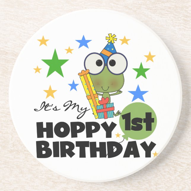 Hoppy Frog 1st Birthday T shirts and Gifts Coaster (Front)