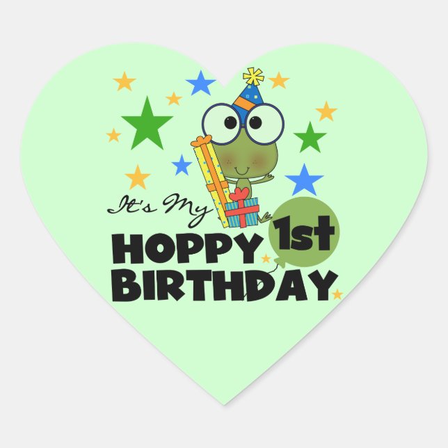 Hoppy Frog 1st Birthday T shirts and Gifts Heart Sticker (Front)