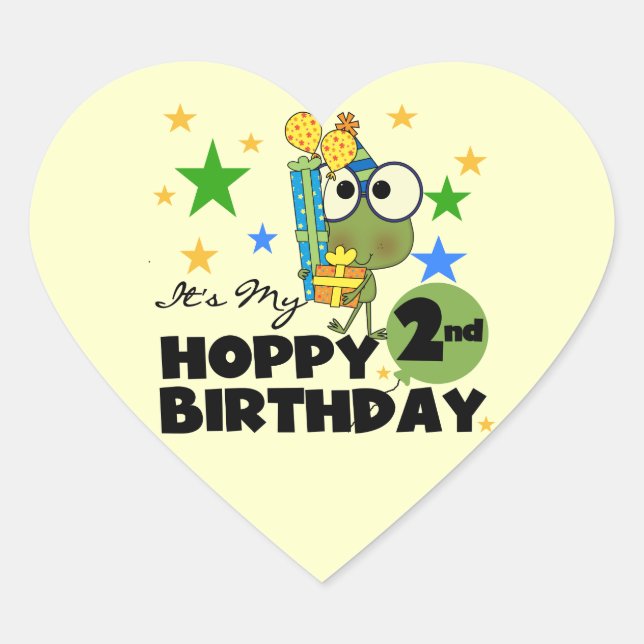 Hoppy Frog 2nd Birthday T-shirts and Gifts Heart Sticker (Front)