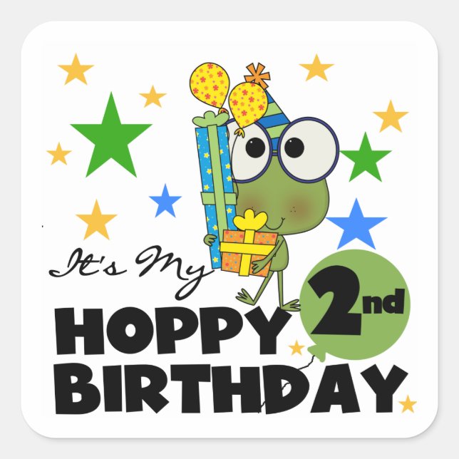 Hoppy Frog 2nd Birthday T-shirts and Gifts Square Sticker (Front)