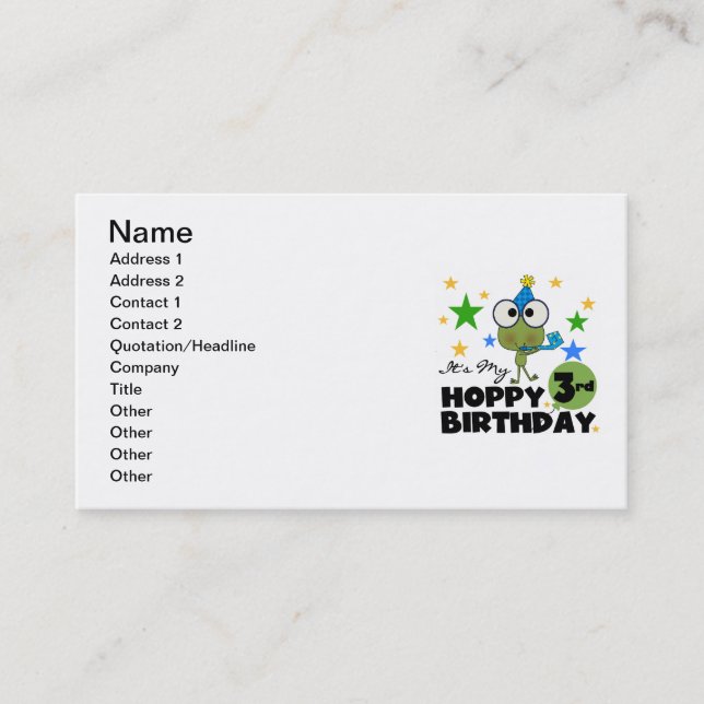 Hoppy Frog 3rd Birthday Tshirts and Gifts Business Card (Front)