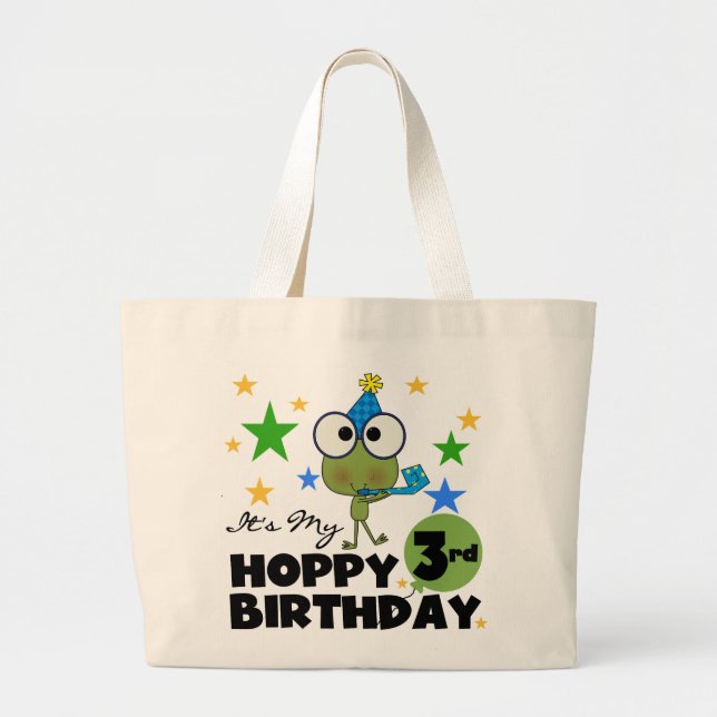 Hoppy Frog 3rd Birthday Tshirts and Gifts Large Tote Bag (Front)