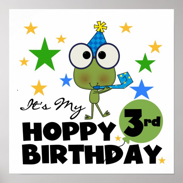 Hoppy Frog 3rd Birthday Tshirts and Gifts Poster (Front)
