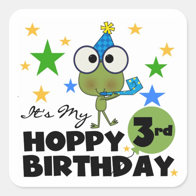 Hoppy Frog 3rd Birthday Tshirts and Gifts Square Sticker (Front)