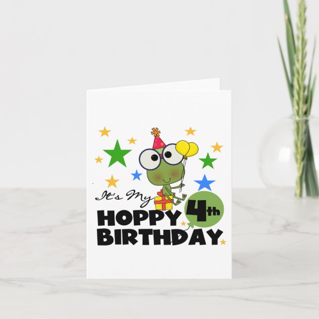 Hoppy Frog 4th Birthday T-shirts and Gifts Card (Front)