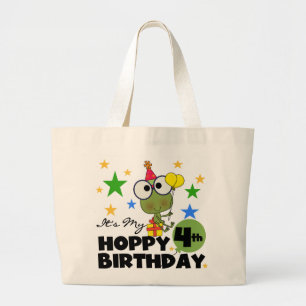 Hoppy Frog 4th Birthday T-shirts and Gifts Large Tote Bag
