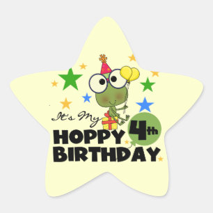 Hoppy Frog 4th Birthday T-shirts and Gifts Star Sticker
