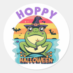 Hoppy Halloween, Adorable Cute Cartoon Frog Classic Round Sticker