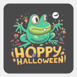 Hoppy Halloween, Adorable Cute Cartoon Frog Square Sticker