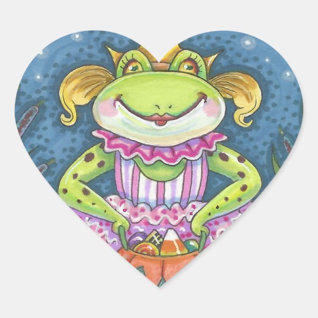 HOPPY HALLOWEEN FROG STICKERS SHEET Heart (Front)