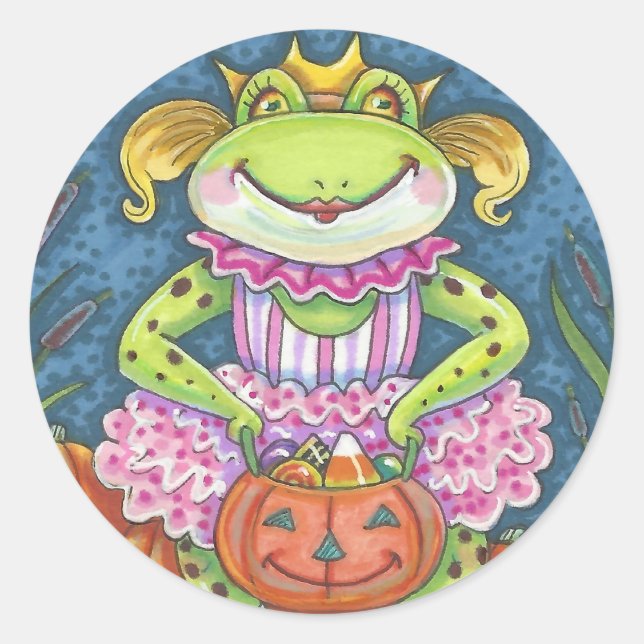HOPPY HALLOWEEN FROG STICKERS SHEET Round (Front)