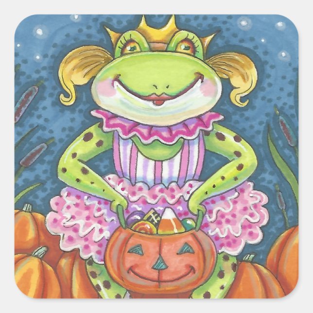 HOPPY HALLOWEEN FROG STICKERS SHEET Square (Front)