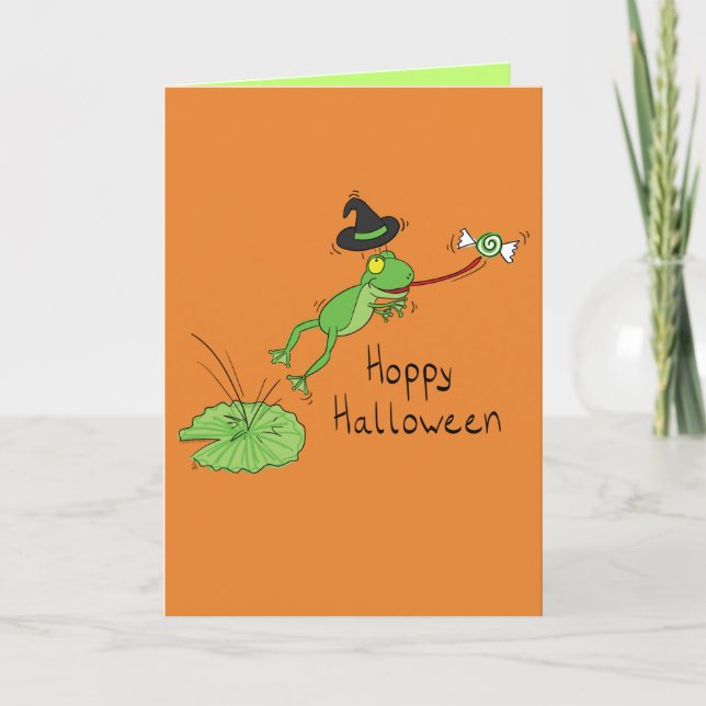 Hoppy Halloween - Funny Frog Greeting Card (Front)