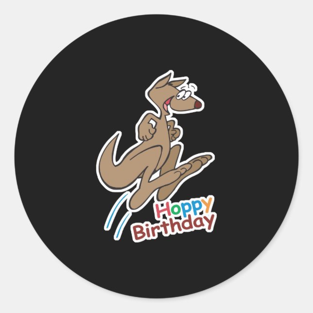 hoppy happy birthday kangaroo classic round sticker (Front)