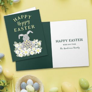 Hoppy Happy Easter Bunny Floral Holiday Card