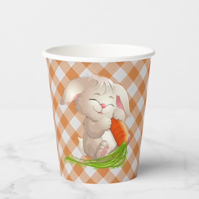 Hoppy Happy Easter Bunny Orange Gingham Pattern Pa Paper Cups (Front)