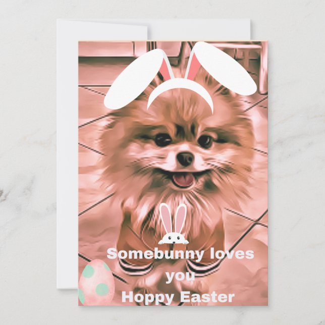 Hoppy Happy Easter Holiday Card Pomeranian  (Front)