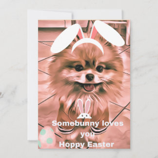 Hoppy Happy Easter Holiday Card Pomeranian