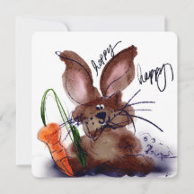 Hoppy Happy Easter Watercolor Bunny Notecard