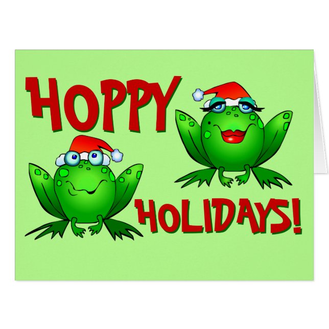 Hoppy Holidays Cartoon Green Frogs Red Letters (Front Horizontal)