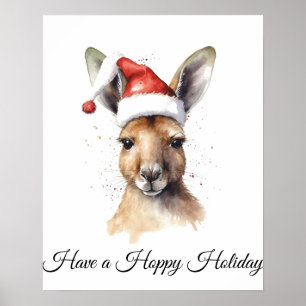 Hoppy Holidays, Christmas Kangaroo custom Poster