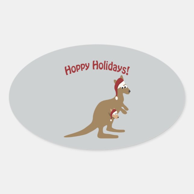 Hoppy Holidays! christmas Kangaroo Oval Sticker (Front)